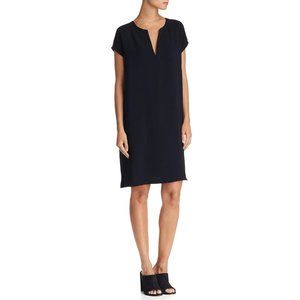 Theory Saturnina Split Neck Above Knee Shift Dress Black